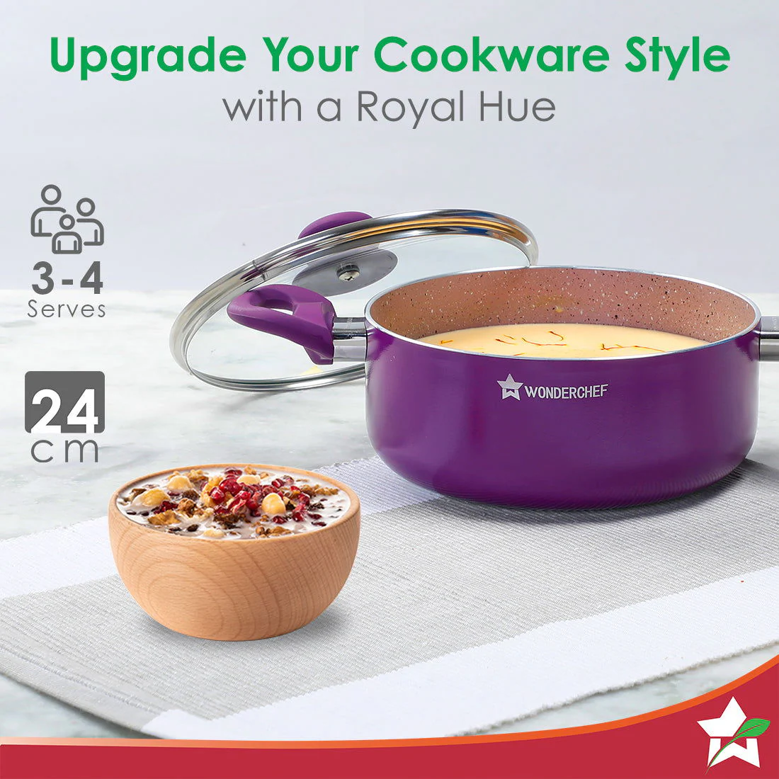 Royal Velvet 24cm Casserole with Glass Lid I Induction Ready | Soft-touch handles |Non – Toxic I Virgin Aluminium| 3 mm thick | 4.5 litres | 2 year warranty | Purple - Image 5