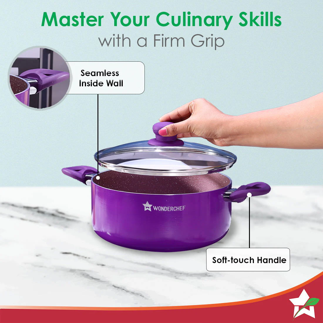 Royal Velvet 24cm Casserole with Glass Lid I Induction Ready | Soft-touch handles |Non – Toxic I Virgin Aluminium| 3 mm thick | 4.5 litres | 2 year warranty | Purple - Image 6