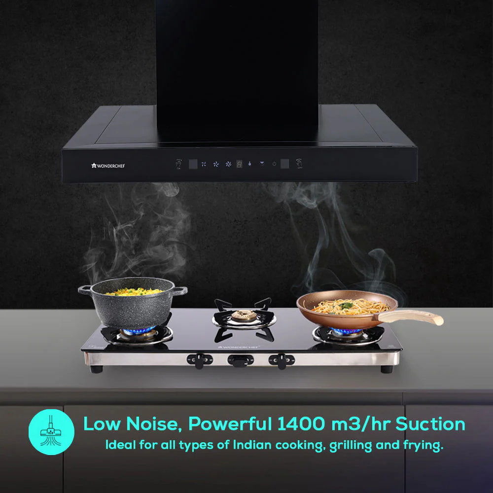 Ultima D-Lite| 60cm |1400 m3/hr| Auto Clean Curved Glass Chimney | Baffle Filter | Powerful Suction | Touch Control| 3 Speed Motion Sensor Control | Low Noise | 7 Year Warranty | Black - Image 3