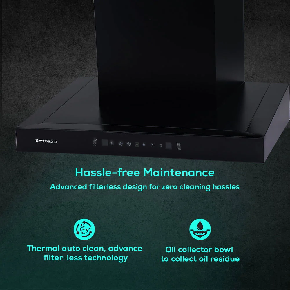 Ultima D-Lite| 60cm |1400 m3/hr| Auto Clean Curved Glass Chimney | Baffle Filter | Powerful Suction | Touch Control| 3 Speed Motion Sensor Control | Low Noise | 7 Year Warranty | Black - Image 5