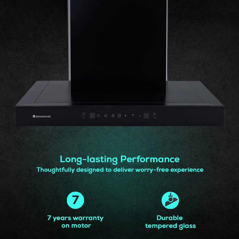 Ultima D-Lite| 60cm |1400 m3/hr| Auto Clean Curved Glass Chimney | Baffle Filter | Powerful Suction | Touch Control| 3 Speed Motion Sensor Control | Low Noise | 7 Year Warranty | Black - Image 6